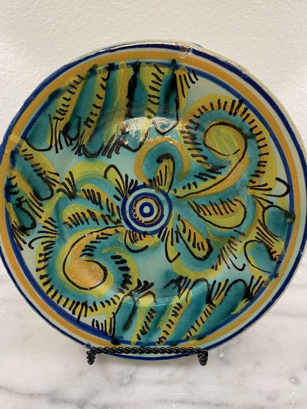 Vintage Spanish Blue and White Pottery Plate 9.5" Vintage Majolica Plate